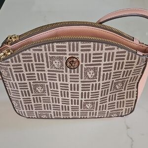Chic Pink and Brown Geometric Crossbody Bag